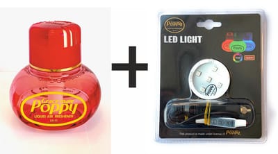 POPPY GRACE MATE® Luchtverfrisser Aardbei 150Ml. Incl. Origineel Grace Mate RGB led verlichting met aanstekerplug - Poppy Luchtje- Auto - vrachtwagen - Huis - Wonen - Boot - WC