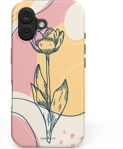 Casetastic hoesje geschikt voor Apple iPhone 16 - MagSafe - Dubbellaagse bescherming - Zachte tulp - Fashion Case - Lichtgrijs Beige Lichtroze