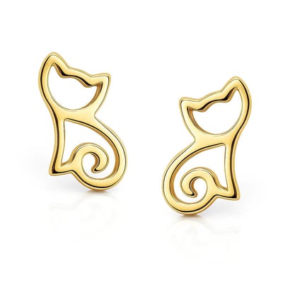 Dames oorbellen Goudkleurig - Echt zilveren vergulde oorbellen - Minimalistisch katten oorstekers - Amona Jewelry