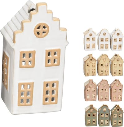 Keramiek Windlicht Huisje voor Theelicht - Wit Decoratief Huisje - 16 cm Hoog