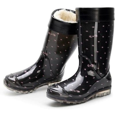 Miaoguan Warme Regenschoenen Dames Volwassen Lieflijk Mode Waterschoenen Pluche Midden Regenlaarzen Antislip Verdikt Buitenschoenen 41 41 black