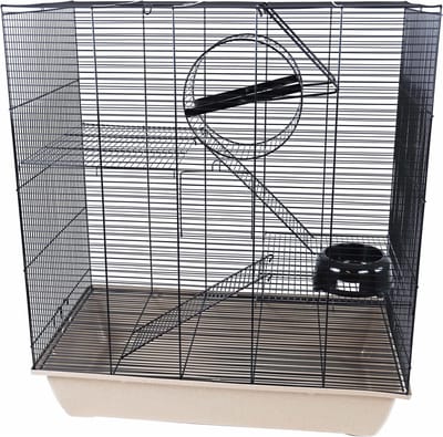 Interzoo Rattenkooi Rat 70 zwart/beige met 3 verdiepingen