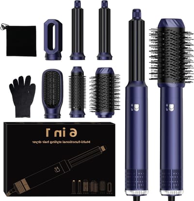 Haarstyling Borstel - Luchtstyler Krultang - Haar Modelleren - 6-in-1 Functies - 30 x 16 x 7 cm - Blauw