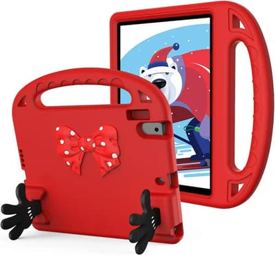 Kinderhoes - Schokbestendig - Lichtgewicht - Boogknoop Schattig - Handvat Kickstand Geschikt voor: Apple iPad Air 1/2 / Pro 9.7 / 2017/2018 - Rood