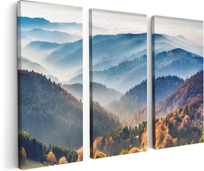 Artaza Canvas Schilderij Drieluik Heuvel Landschap Van Het Zwarte Wout Bos - 120x80 cm - Wanddecoratie Woonkamer - Schilderijen - Muurdecoratie