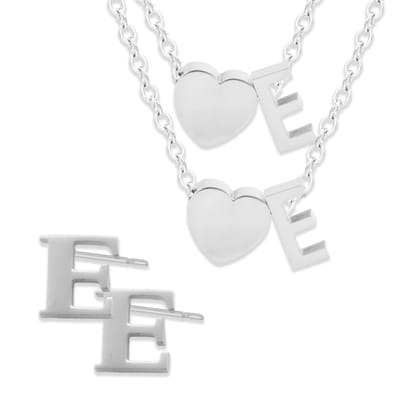 Initiaal Ketting & Armband & Oorbellen set met Letter E Zilverkleurig - Stainless Steel - Met letter & Hartje! - 3x Sieraden Cadeau - Pax Amare