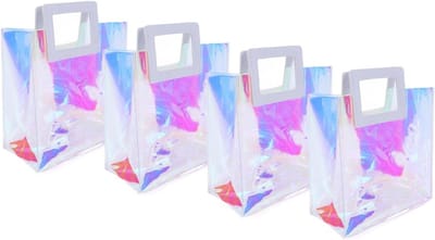 Holografische Doorzichtige Tote Bag Set van 4, Herbruikbare PVC Handtas voor Feestjes, Verjaardagen en Reizen, 7.7 x 3.7 x 7.9 Inch
