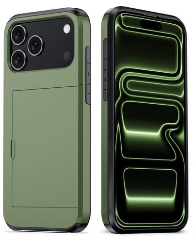 Hoes Geschikt voor iPhone 17 Pro / 18 Pro Hoesje Hard Case Met Pas Houder - Hoesje Geschikt voor iPhone 17 Pro / 18 Pro Hoes Shockproof Hard Cover Met Kaarthouder - Donkergroen