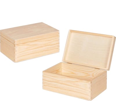 Haudt® 2x Houten Kistje EVA Mini- met klepdeksel - kist naturel - 29,5 x 19,5 x 13 cm