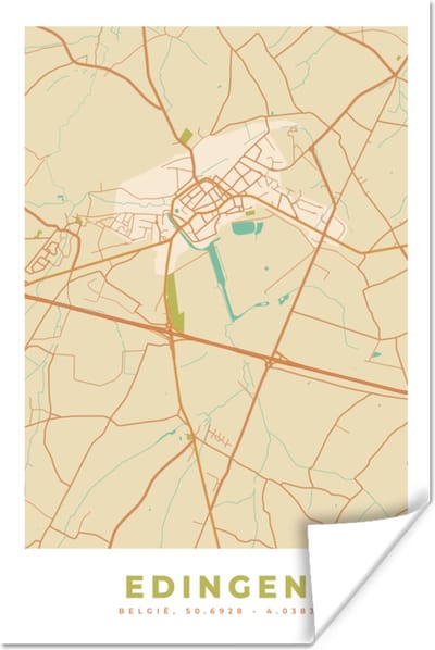 Poster Kaart - België - Plattegrond - Edingen - Stadskaart - 120x180 cm XXL