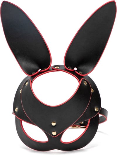 PU leren BDSM konijnorenmasker - zwart/rood
