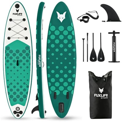 FUXLIFE by FUXTEC SUP Board FX-SUP320eco green | Stand Up Paddle Board opblaasbaar | 320 cm | 150 kg | Set met pomp en 3 vinnen