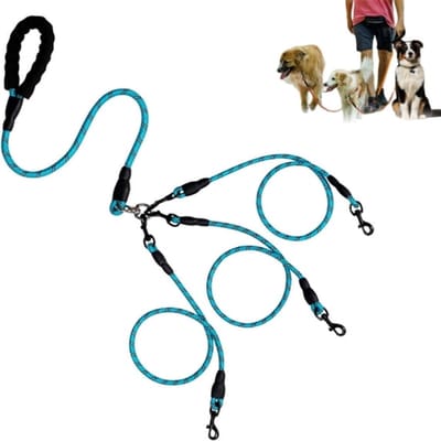 3-in-1 hondenriem, multifunctionele hondenriem, afneembare riem met verstelbare en afneembare connector, driewegriem, driedelige verstelbare nylon hondenriem, hemelsblauw.