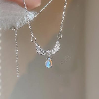 Jwer Vintage Gothic Hart Kroon Engel Vleugels Hanger Ketting Vrouwen 'S Mode Delicate Liefde Vormige Medaillons Koppel 'S Ketting gray