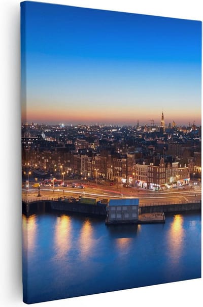Artaza Canvas Schilderij Amsterdam - 80x100 cm - Groot - Wanddecoratie Skyline - Muurdecoratie Grachten - Schilderijen Op Canvas Stad