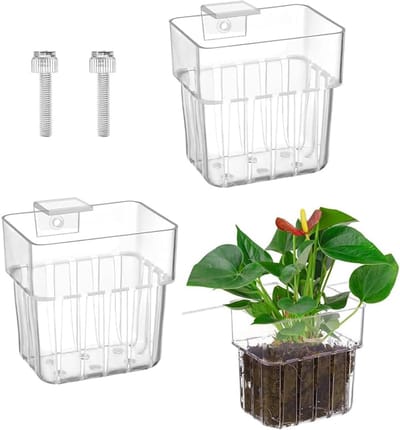 Aquariumplantenstandaard - 2-pack aquariumplantenpotten - Aquariumplantendecoratie - Doorzichtige aquariumplantenstandaard - Aquariumplantenmand - Aquariumplantenpotten - Plantenhangrek voor aquariumplanten en aquascapingdecoratie