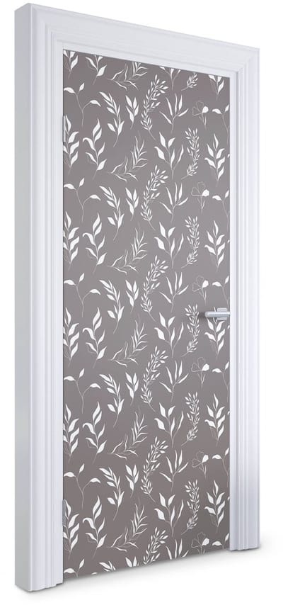 Wallfluent Deursticker - Bladpatroon Deur Sticker - 85 x 205 cm - Grijs Deurfolie - Moderne Deur Sticker - Natuur Deur plakfolie - Deursticker voor de Woonkamer - Deurposter