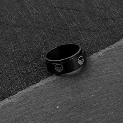 Mode Yin Yang Tai Chi Rvs Spinner Ringen Voor Vrouwen Mannen Trendy Chinese Stijl Draaibare Fidget Ring Mannen Wedding band 6 black