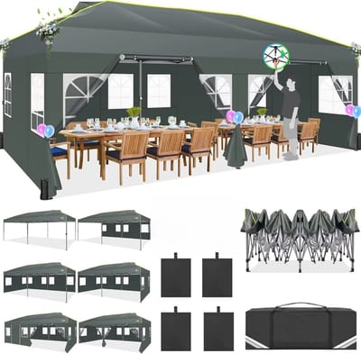 Easy Up Pop-up Partytent 3x6 m Waterdicht – Opvouwbaar Paviljoen – Tent met 6 Zijwanden – UV50+ Bescherming – Verstelbare Hoogte – Inclusief Draagtas – Voor Tuin, Markt & Evenementen