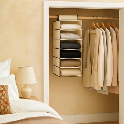 Candala Kledingkastorganizer, 30 x 30 x 60 cm, stoffen organizer, 6 planken, eenvoudige bevestiging, opbergen voor klapkast, organizer voor T-shirts, broeken