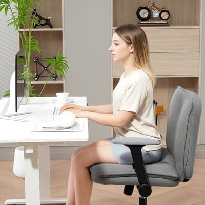 MODENUIT Bureaustoel 76x70x85-97 cm - Opklapbare Armleuningen, Draaibaar - Voor Kantoor - Polyester Grijs