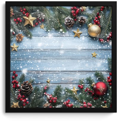 Poster in lijst - Fotolijst 40x40 cm - Posters - Kerstomlijsting - Sneeuw - Meerkleurig - Posterlijst zwart - Decoratie - Wanddecoratie woonkamer - Muurdecoratie slaapkamer - Kerstversiering - Kerstdecoratie voor binnen - Kerstmis