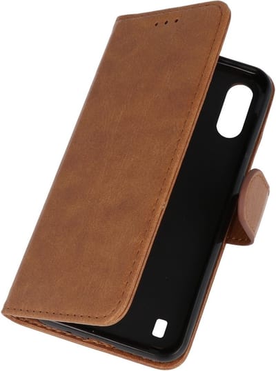 Hoesje Geschikt voor Samsung Galaxy A01 - Kaarthouder Book Case Telefoonhoesje - Bruin