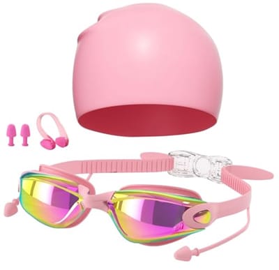 Zwembril Anti-condens UV-bescherming Zwembril Brede lens Zelfaanpassende neusbrug Siliconen afdichtingen Zwembril Cadeau voor vrouwen Mannen Volwassenen Roze