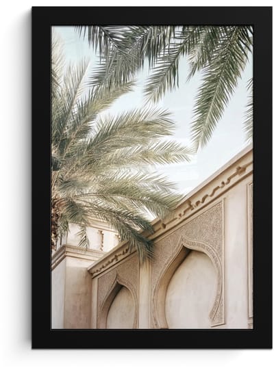 Poster in lijst - Fotolijst 20x30 cm - Posters - Gebouw - Palmbomen - Beige - Zon - Posterlijst zwart - Decoratie - Wanddecoratie woonkamer - Muurdecoratie slaapkamer
