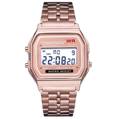 Montre à bracelet en acier F91W non étanche pour femmes, hommes, montre d'affaires, montre de sport numérique LED multifonctionnelle, montre électronique beige