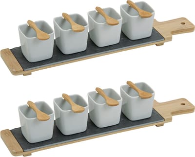 8x Snackschaaltjes/sausschaaltjes porselein vierkant 7 cm - Schaaltjes voor sauzen, snacks en pinda's