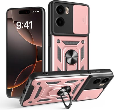 MobyDefend Hoesje - Geschikt voor Motorola Moto E15 / G05 - Pantsercase Met Draaibare Ring - Rosé