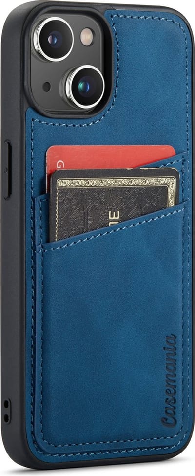 Casemania Hoesje Geschikt voor Apple iPhone 14 - met Pasjeshouder Navy Blue - Back Cover met Kaarthouder