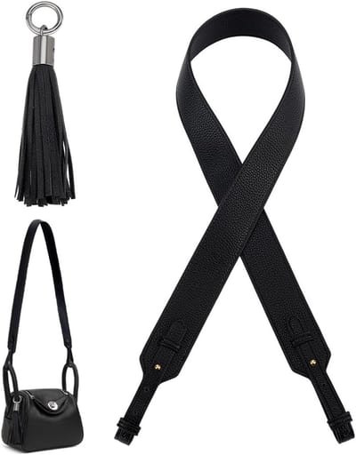 Leren Schouderband van 100 cm, Verstelbare Tasriem met Kwast Hanger en Legering Veer Gesp voor Handtassen en Rugzakken