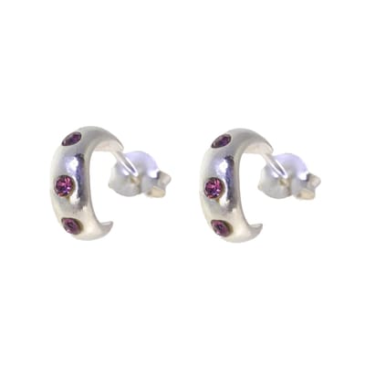 Behave – Oorbellen – 925 Sterling Zilveren Kleine Oorring met Aubergine Paarse Kristal steentjes