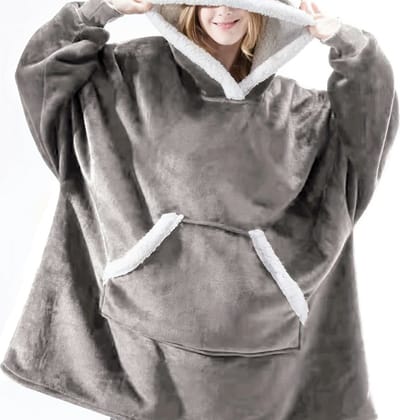 Bovista Knuffeldeken - Plaid - Onesie - Hoodie Deken Met Mouwen - Fleece Blanket - Dames - Heren - Kinderen - Extra Zacht - Grijs
