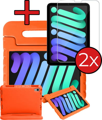 Hoesje - Geschikt voor Apple iPad Mini 7 (2024) - 8.3 inch - 7e Generatie - Met 2x Screenprotector - Kinderhoes - Shockproof Bumper - Kidsproof Case - Tablethoes - Kinder Hoes Cover - Oranje