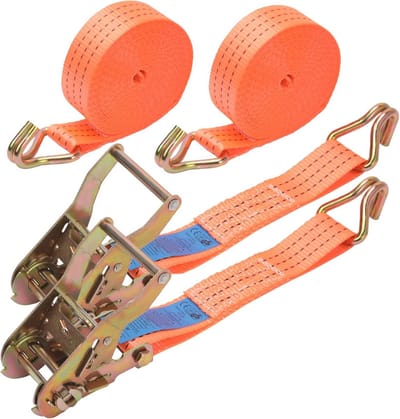 Ratelriem 6 m x 38 mm met ijzeren handvat en dubbele J haak voor 2000 kg