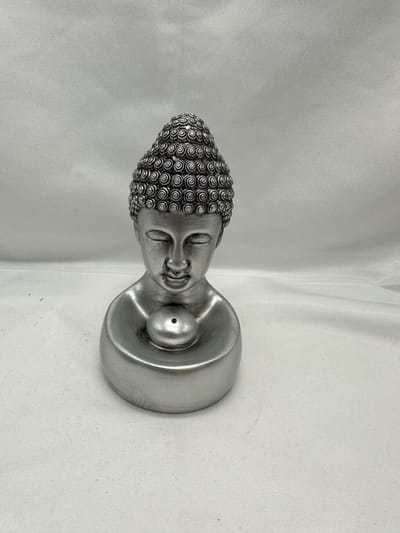 Decoratieve Boeddha wierrookhouder - zilver - hoogte 13 cm x 10 x 7 cm - polyresin - Woonaccessoires - Decoratieve beelden - Wierrookhouder