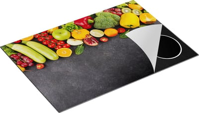 Chefcare Inductie Beschermer Groente en Fruit op Zwarte Marmer - 75x50 cm - Afdekplaat Inductie - Kookplaat Beschermer - Inductie Mat