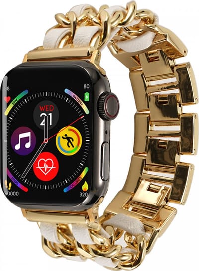 Gevlochten RVS Bandje Geschikt voor Apple Watch 1 / 2 / 3 / 4 / 5 / 6 / 7 / 8 / 9 / 10 / SE - 42MM / 41MM / 40MM / 38MM - Metalen Band - Roestvrij Staal - Goud Wit