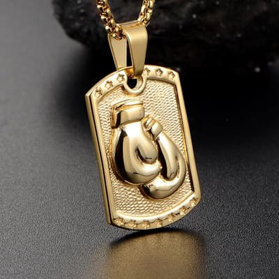 My Sweet Romance® – Ketting met Bokshandschoen & Naamplaat – 60 cm – RVS – Goud – Graveerbaar