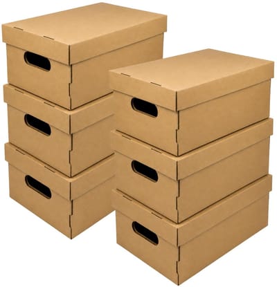 CM Huis Opbergbox - 6x - Opbergdoos - beige - karton - opvouwbaar - 30 x 23 x 13 cm - met deksel - organiseren - opruimen