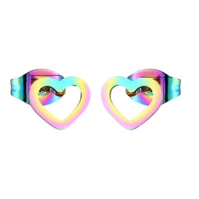 Aramat Jewels | Oorbellen | Regenboog hartjes oorstekers RVS – 8x7mm uniek | | | |7mm | Staal | Kinderen, Volwassenen | Verkleurd niet