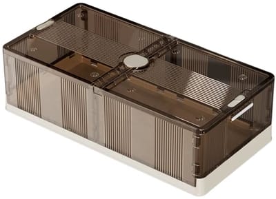 Opvouwbare bedbodem opbergdoos - Voor speelgoed, kleding of quilts - Extra groot, stofdicht en met rollers - Set van 2, kunststof transparant - Transparent Bruin
