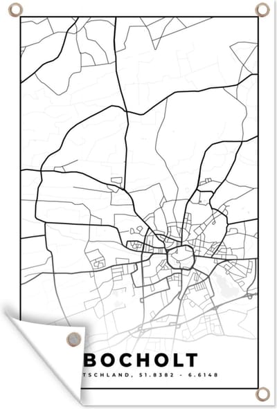 Muurdecoratie Plattegrond - Bocholt - Kaart - Stadskaart - 120x180 cm - Tuinposter - Tuindoek