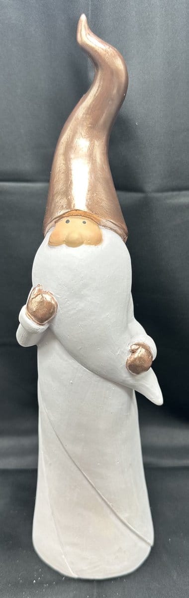 Kerstbeeld Kerstman met hoge hoed - Wit + roze goud kleurige hoed - model 1 - polyresin - 28x7.5x7cm - Kerstdecoratie - Woonaccessoires - Kerstaccessoires