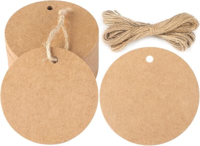 Cadeaulabels - 100 stuks - Met Touwtje - Labels - Kraftpapier - Beschrijfbare - Prijskaartjes - Hangtag - Voor Kerstmis, Bruilof, Feest, Valentijnsdag - Naamkaartjes - 5*5cm - Bruin