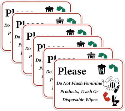 6x Stickers Damesproducten Doorspoelen Verboden Toiletinformatie