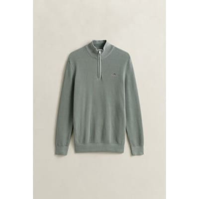 Gant Trui Solid Color Micro Textured Cotton Half Zip Ceramic Grey / male
